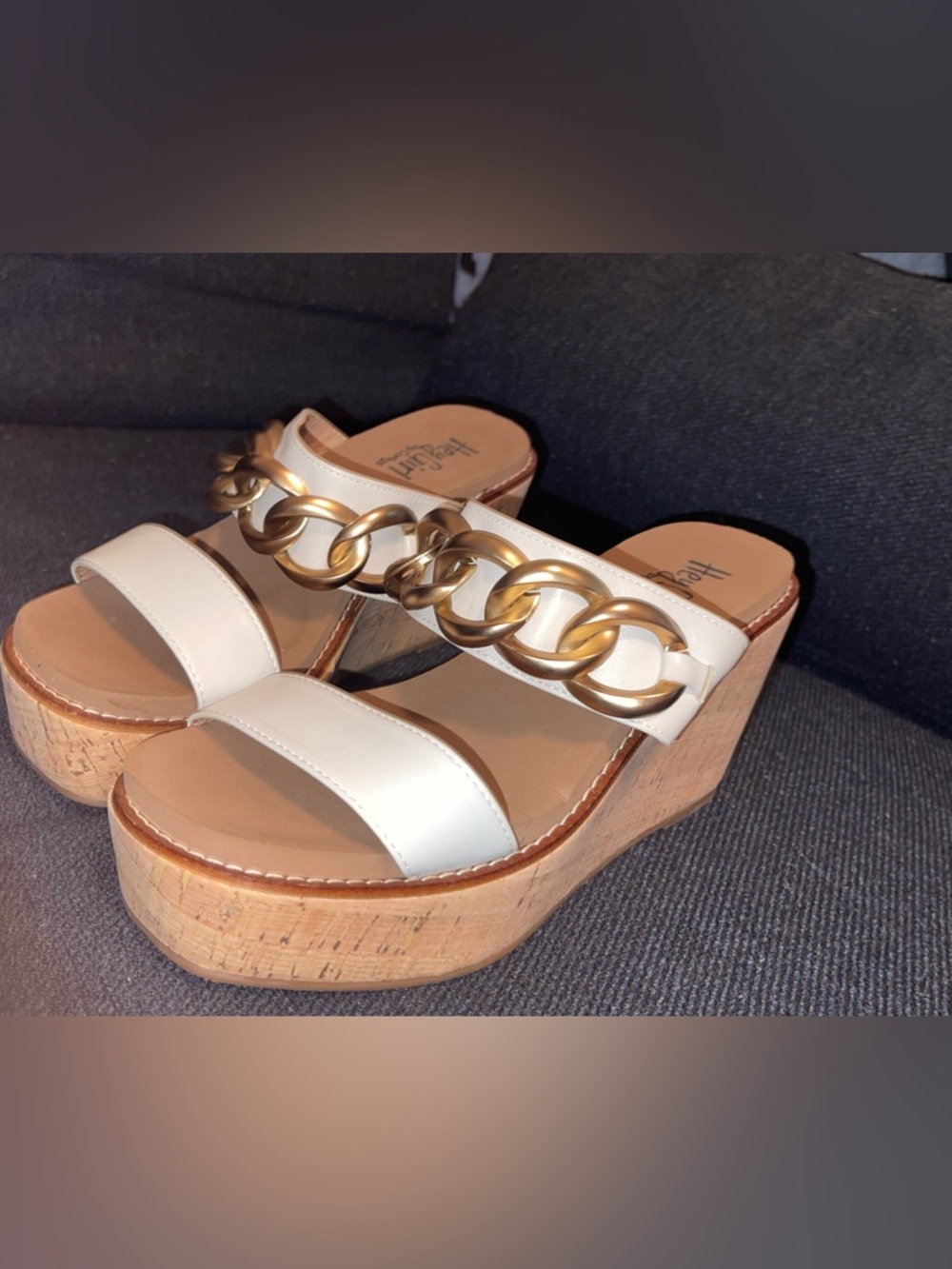 Hey Girl by Corkys White Platform Slide Sandals with Gold Chain - Picture 2 of 11